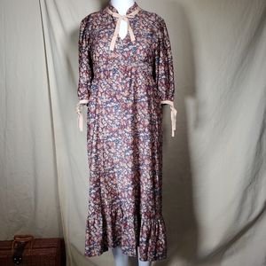 Vimtage cottage core prairie floral 70s midi dress puffy sleeve